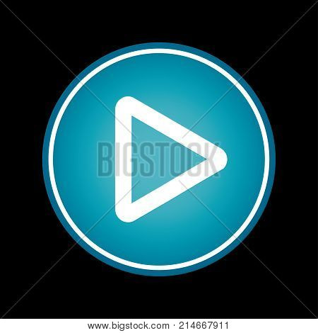 Play button blue vector icon symbol. Black background.