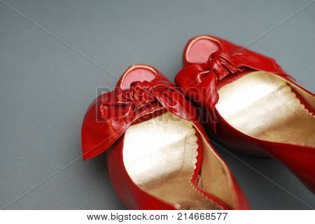 Red High Heel Women Shoes on Gray