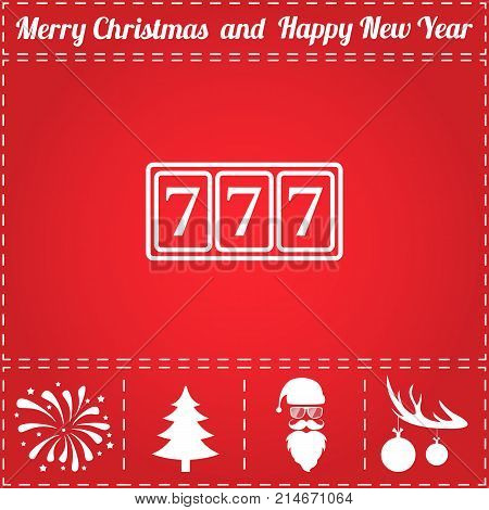 Jackpot Icon Vector. And bonus symbol for New Year - Santa Claus, Christmas Tree, Firework, Balls on deer antlers