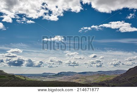 valley of famous Haifoss waterfall in southern Iceland. treking in Iceland. Travel and landscape photography concept