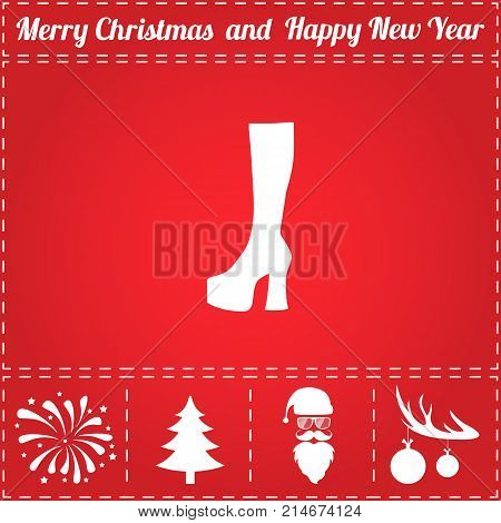 Boots Icon Vector. And bonus symbol for New Year - Santa Claus, Christmas Tree, Firework, Balls on deer antlers