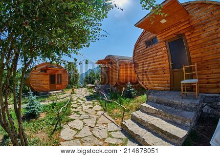 HALIDZOR, ARMENIA - 03 AUGUST 2017: Harsnadzor Eco Resort cottages near Tatev Monastery