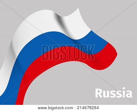 Background with Russian wavy flag on grey, vector illustration