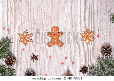 Christmas background on the white wooden desk