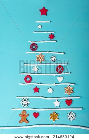 Christmas tree background on the white wooden desk