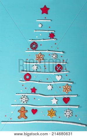 Christmas tree background on the white wooden desk