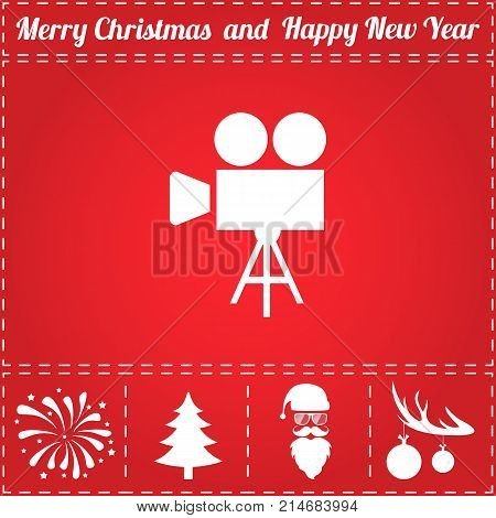 Movie Icon Vector. And bonus symbol for New Year - Santa Claus, Christmas Tree, Firework, Balls on deer antlers