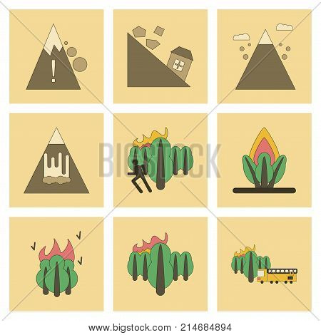 assembly of flat icons danger natural disasters