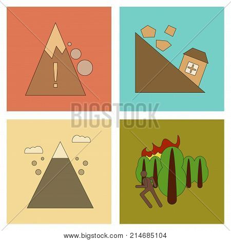 assembly of flat icons danger natural disasters