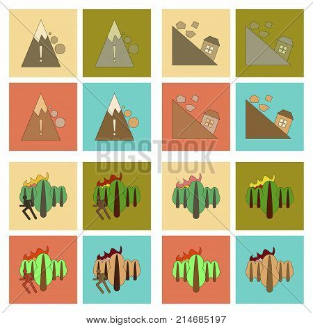 assembly of flat icons danger natural disasters