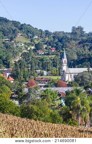 Farm Road In Valley And Mountains In Nova Petropolis