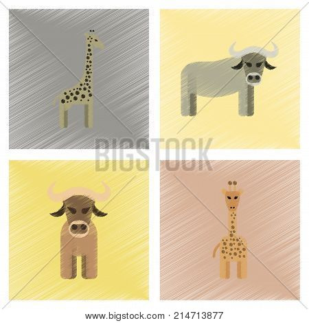 assembly flat shading style icons of giraffe bull