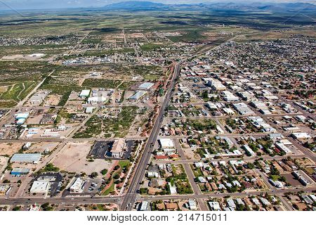 Above Douglas Arizona looking north near the international border with Mexico