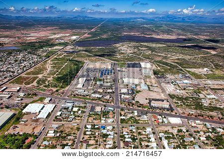 Above the Border Wall at Douglas Arizona USA looking west towards Bisbee