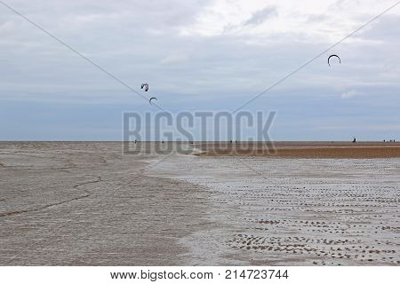 kitesurfers on Old Hunstanton Beach in Norfolk