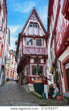 Bernkastel-Kues, Germany - December 31, 2012:    Old  decorated  house   in historic center of  Colmar, France. 