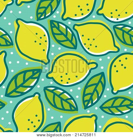 Vector vintage seamless pattern with lemons and leaves. Retro pattern with lemons.