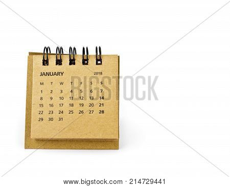 January. Calendar sheet. Two thousand eighteen year calendar on white background.