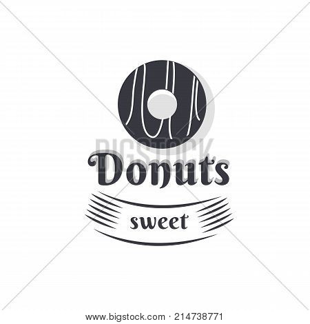 Vector vintage logo donut. Retro bakery label and logotype. Vector illustration of a donut. Templates for business card, menu, banner, cover, coupon, packaging, package, bag sticker