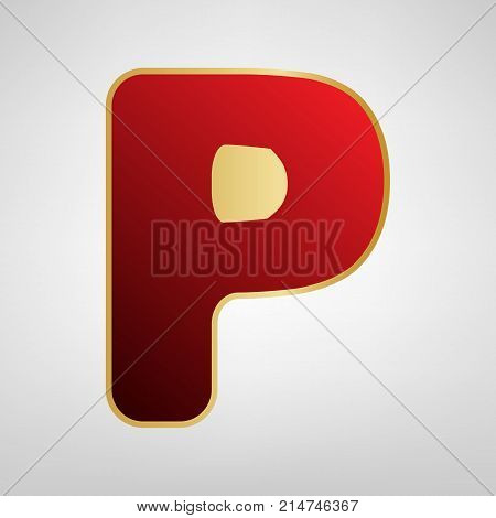 Letter P sign design template element. Vector. Red icon on gold sticker at light gray background.