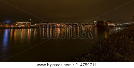 Bratislava in autumn color night near Dunaj river