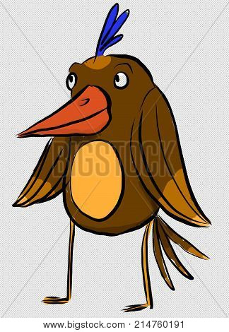 Brown bird cartoon comic standing on the spot
