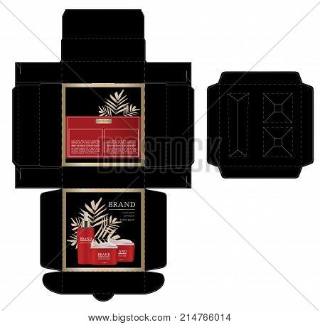 Luxury box design for a set of skin care products with die cut tray template. Illustration vector.