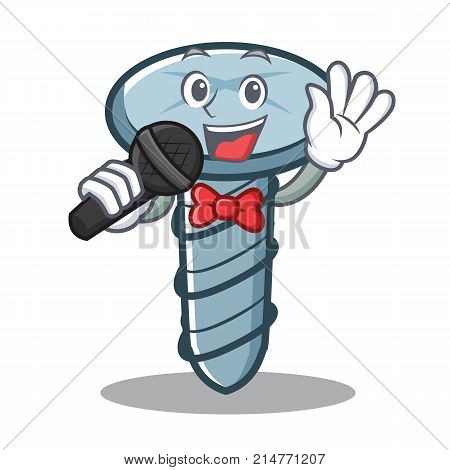 Singing screw character cartoon style vector illustration