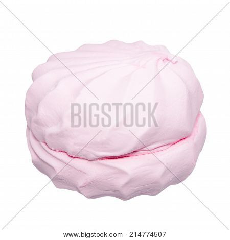 Sweet dessert pink zephyr marshmallows  isolated on white background,