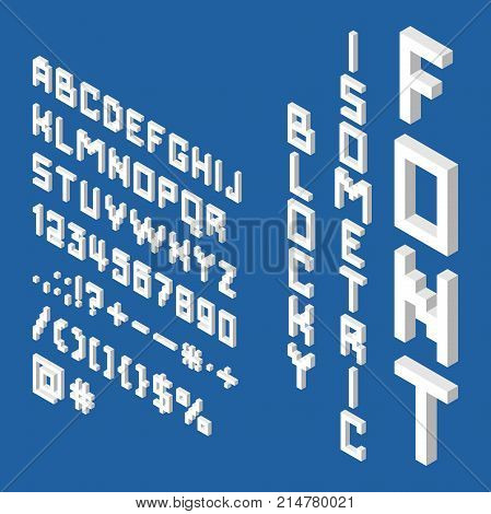 Blocky Isometric White Font
