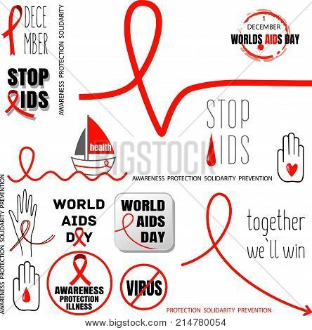 world aids day vector icons on white background