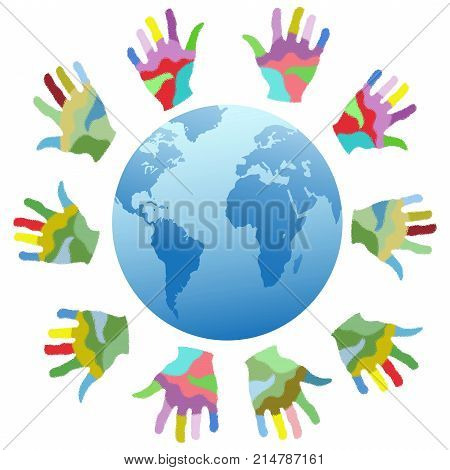 isolated painting color hands around the world from white backgronud