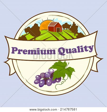 Sweet juicy whole grape fruit symbol for jam and juice product label or grocery store, shop and farm market design. grape jam, sauce or juice label