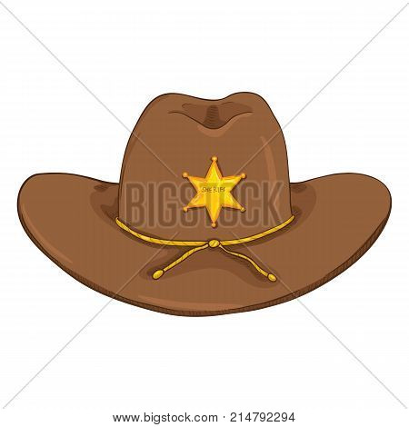Vector Cartoon Sheriff Cowboy Hat On White Bcakground