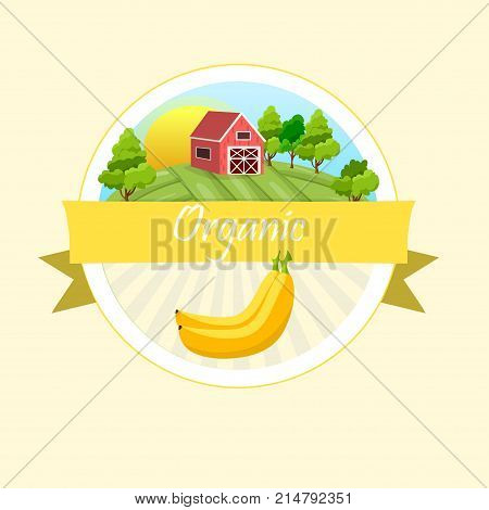Banana fruit vector illustration. Vector round label, banana jam, sauce or juice label. farm products. eco friendly fruits