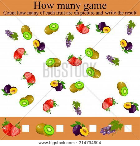 Counting Game for Preschool Children. Learning mathematics, numbers. Mathematics task, worksheet. Tasks for counting for preschool kids, children. how many objcets game
