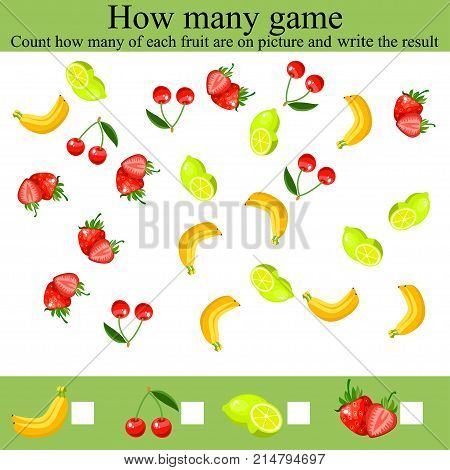 Learning mathematics, numbers. Mathematics task, worksheet. Counting Game for Preschool Children. Tasks for counting for preschool kids, children. how many objcets game