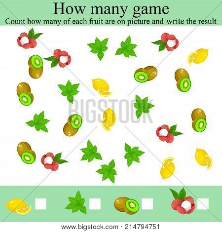 Counting Game for Preschool Children. Learning mathematics, numbers. Mathematics task, worksheet. Tasks for counting for preschool kids, children. how many objcets game