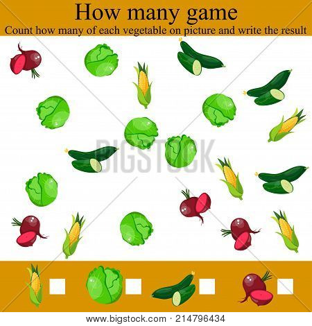 Counting Game for Preschool Children. Learning mathematics, numbers. Mathematics task, worksheet. Tasks for counting for preschool kids, children. how many objcets game