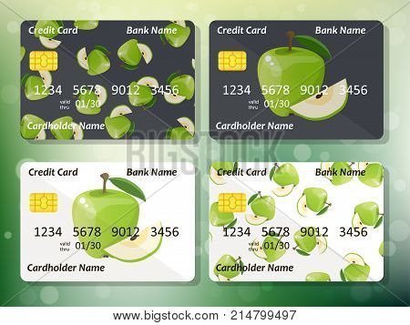 Credit card design with juicy green apple. Business colection. Organic bank collection. Best choice for credit or gift card