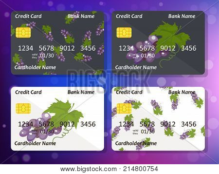 Credit card design. grape on credit card. Bank collection. Frontal side for credit or gift card