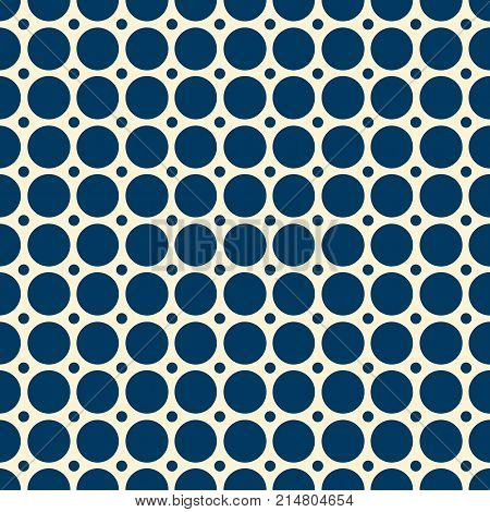 Abstract seamless pattern with repeating peas of different size as swatch of textile print flat vector illustration