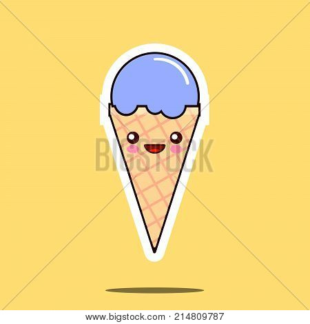 Cute happy icecream kawaii character cartoon emoticon face icon. Flat design  Illustration
