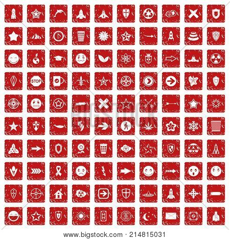 100 logotype icons set in grunge style red color isolated on white background vector illustration