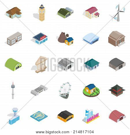 Mounting icons set. Isometric set of 25 mounting vector icons for web isolated on white background