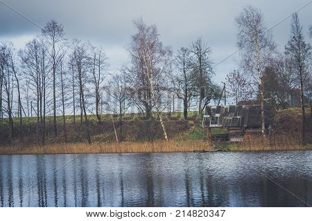 Old Wooden Bath On The Lake Shore