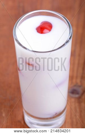 Closeup Of Fresh Creamy Strawberry Milk Shake. Close Up