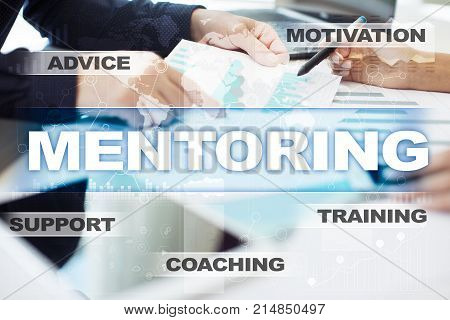 Mentoring on the virtual screen. Education concept. E-Learning. Success