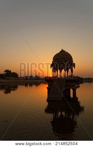 Sunrise On Gadsisar Lake In Jaisalmer