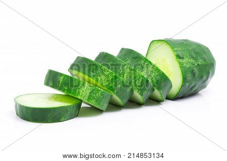 Sliced green cucumber isolated on white background